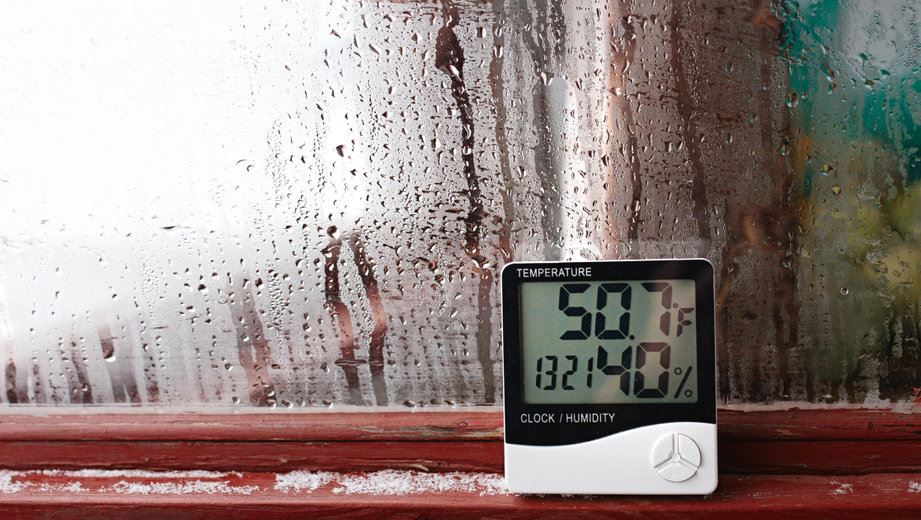 Interior of a home with humidity control thermometer