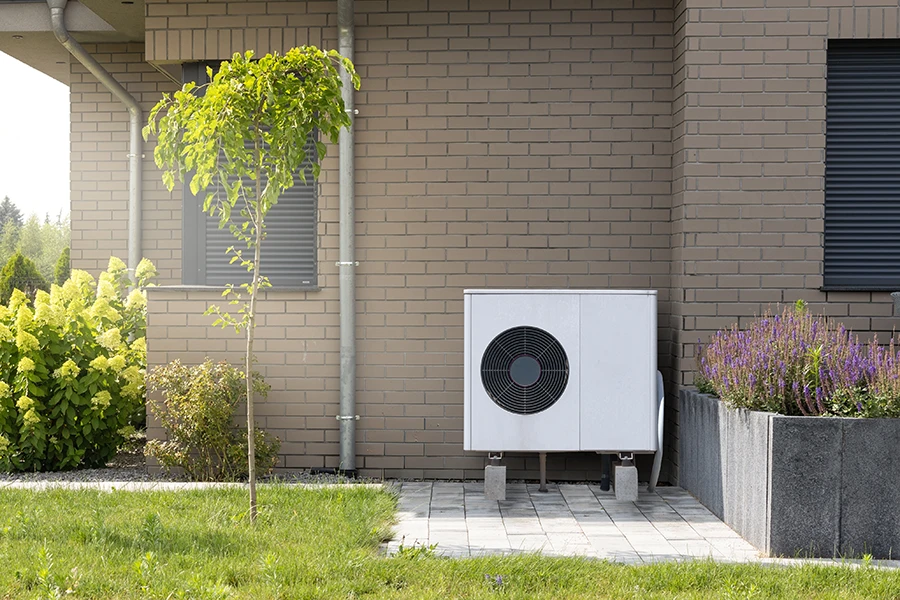 heat pump installed outside of modern building